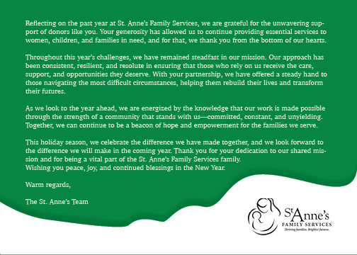 St. Anne's Family Services Holiday Letter and Card image